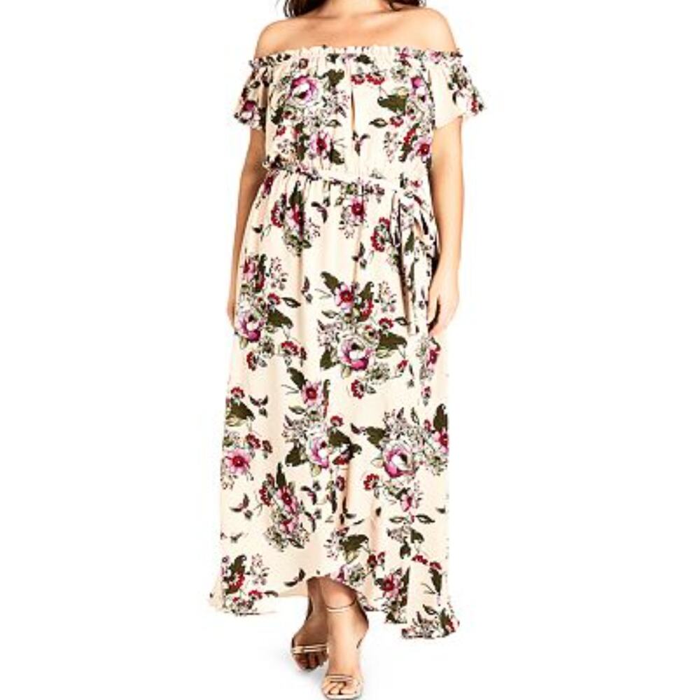 City Chic Lolita Floral Maxi Dress size 16 Off Shoulder